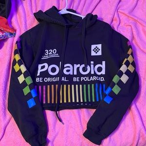 Polaroid cropped hoodie size small not stretchy